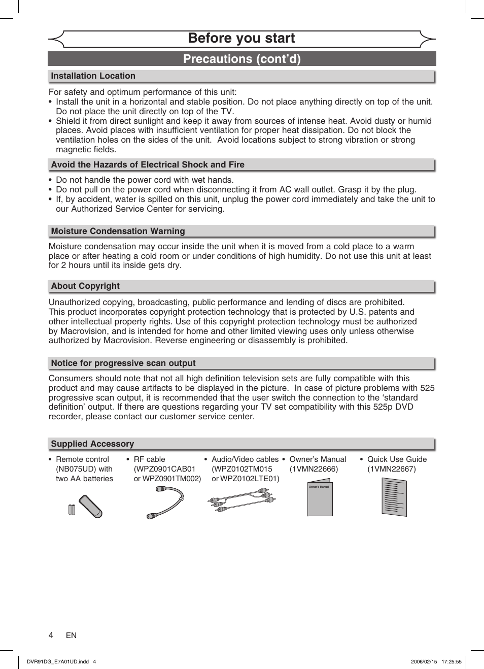 Before you start, Precautions (cont’d) | Sylvania DVR91DG User Manual | Page 4 / 82
