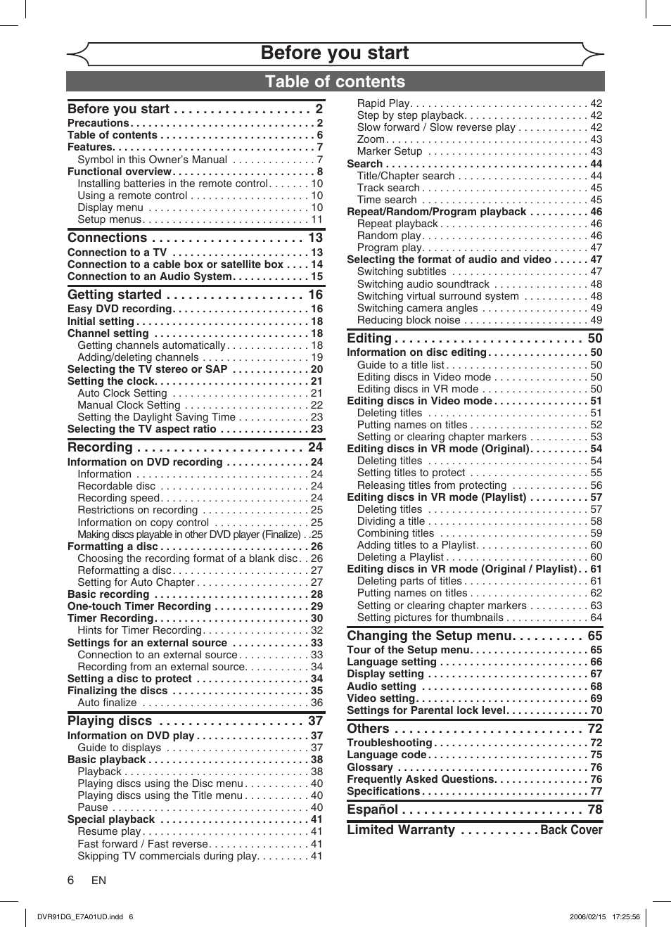 Sylvania DVR91DG User Manual | Page 6 / 82
