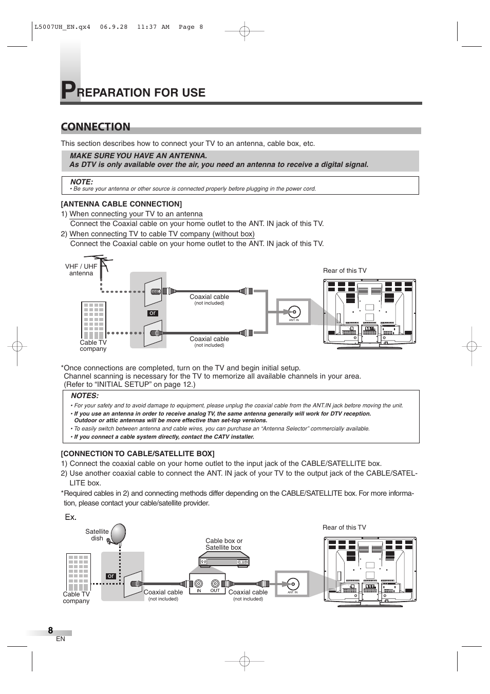 Reparation for use, Connection | Sylvania 6637LCT A User Manual | Page 8 / 36