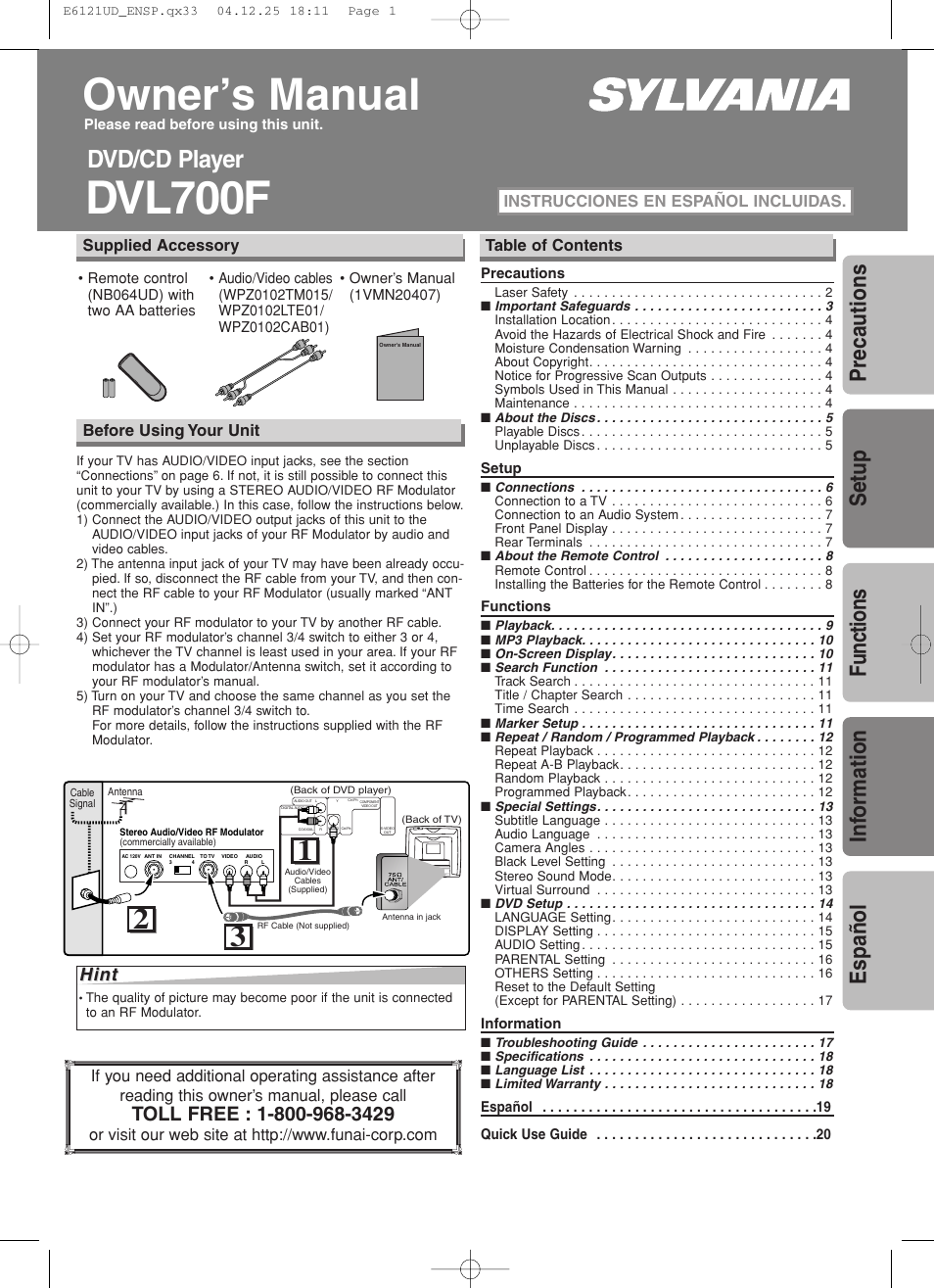 Sylvania DVL700F User Manual | 20 pages