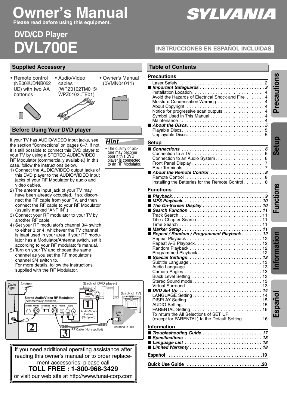 Sylvania DVL700E User Manual | 20 pages