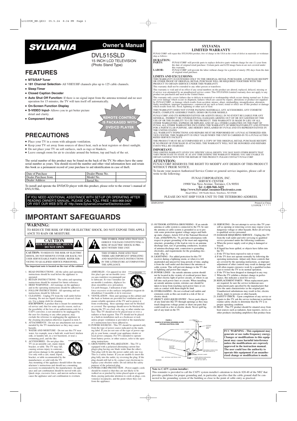 Sylvania DVL515SLD User Manual | 8 pages