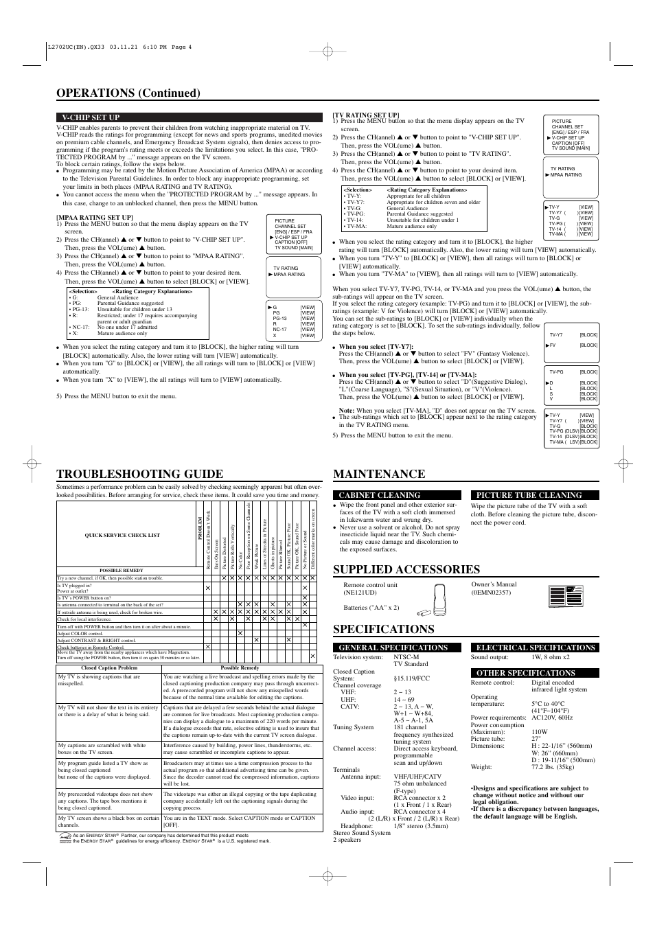 Owner’s manual | Sylvania SST4274 User Manual | Page 4 / 4