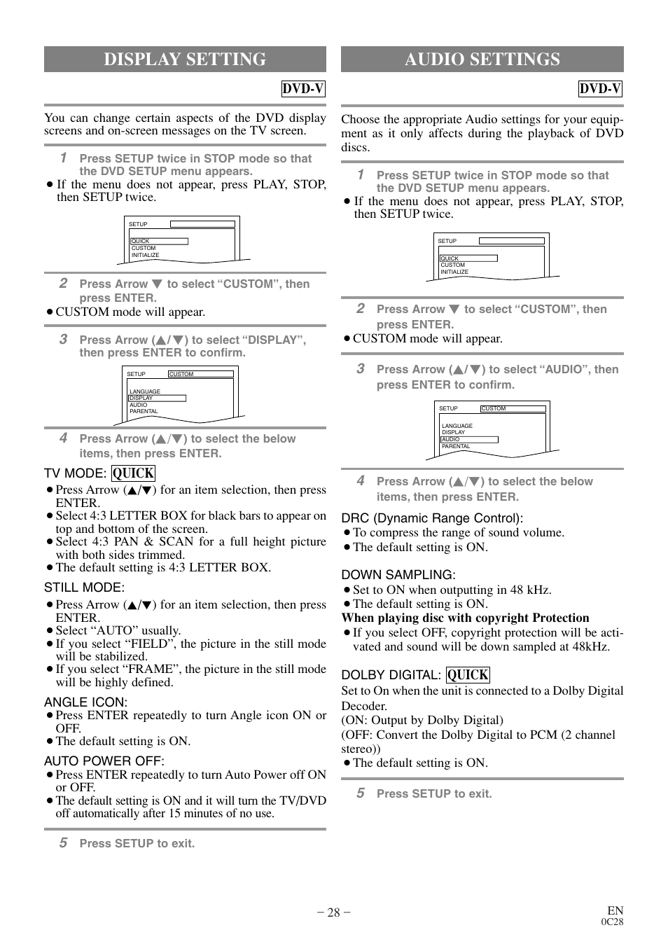 Audio settings, Display setting | Sylvania 6513DE User Manual | Page 28 / 40