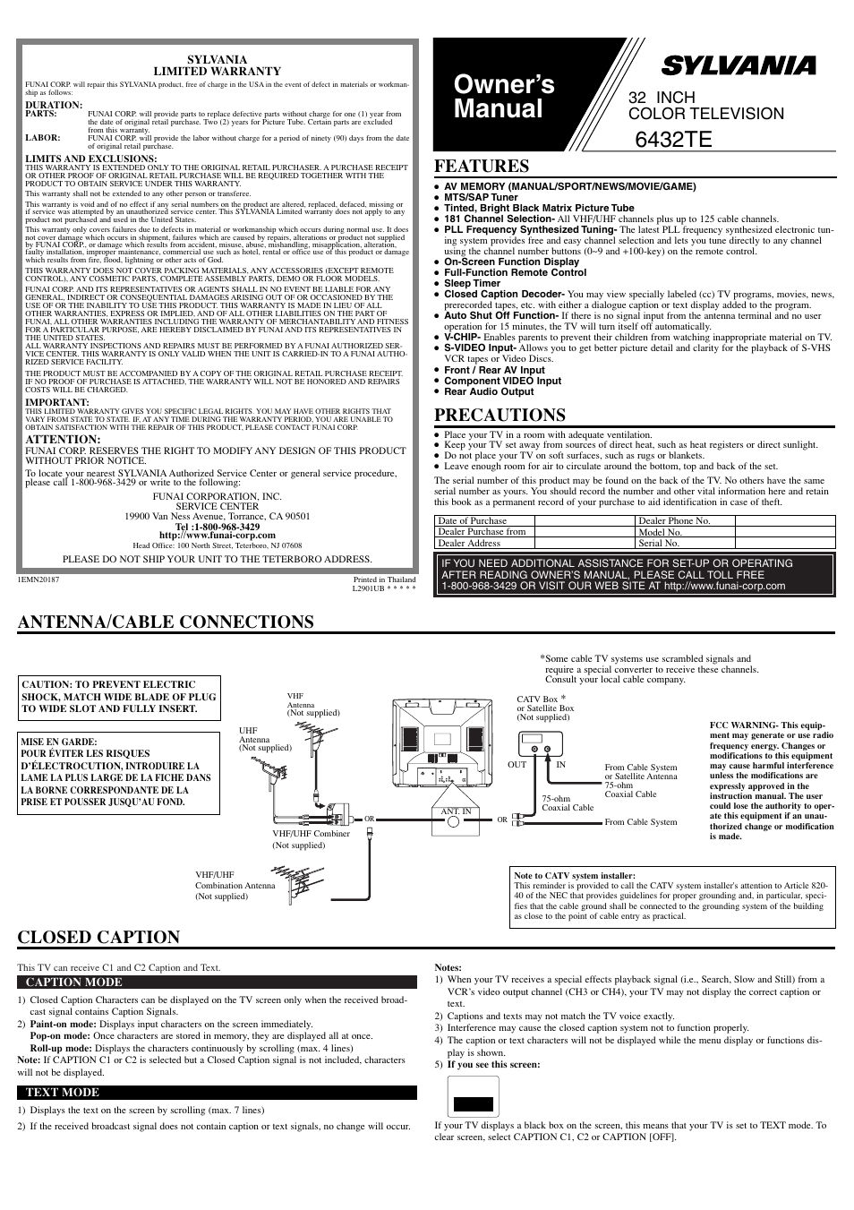 Sylvania 6432TE User Manual | 8 pages