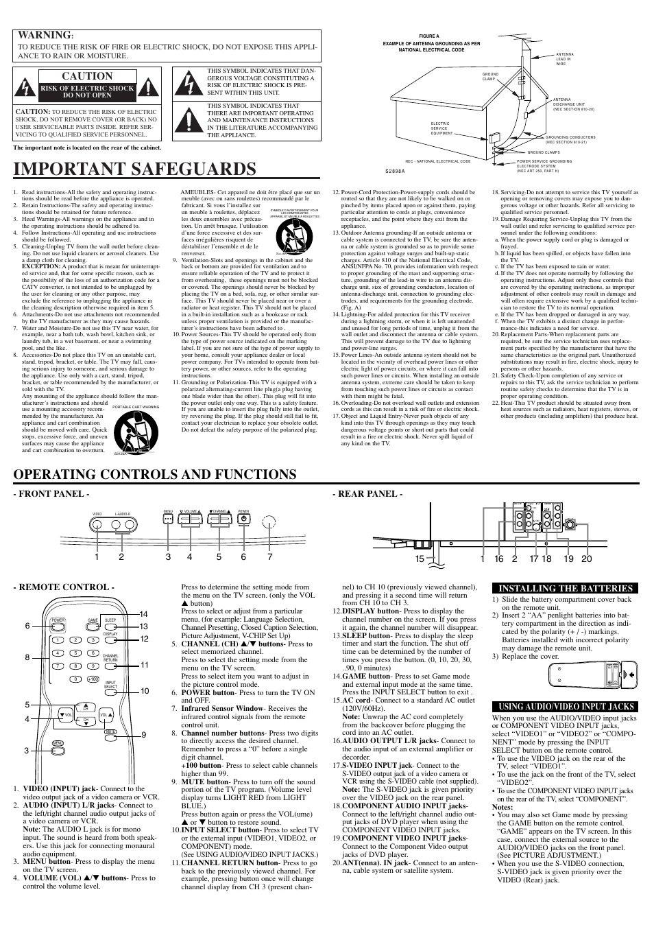 Important safeguards, Operating controls and functions, Warning | Caution | Sylvania 6432TE User Manual | Page 2 / 8