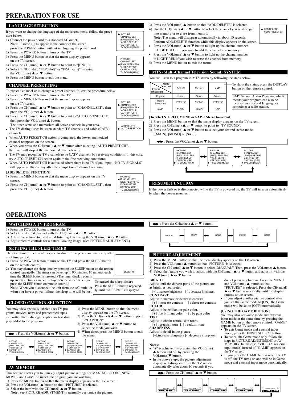 Preparation for use, Operations | Sylvania 6432TE User Manual | Page 3 / 8