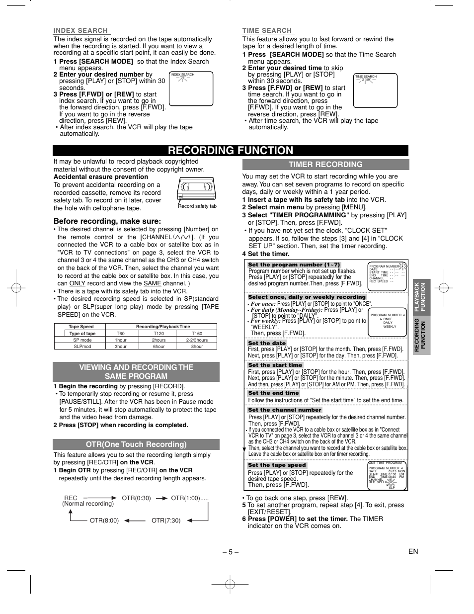 Recording function, Timer recording, Before recording, make sure | Sylvania 6242CVC User Manual | Page 5 / 8