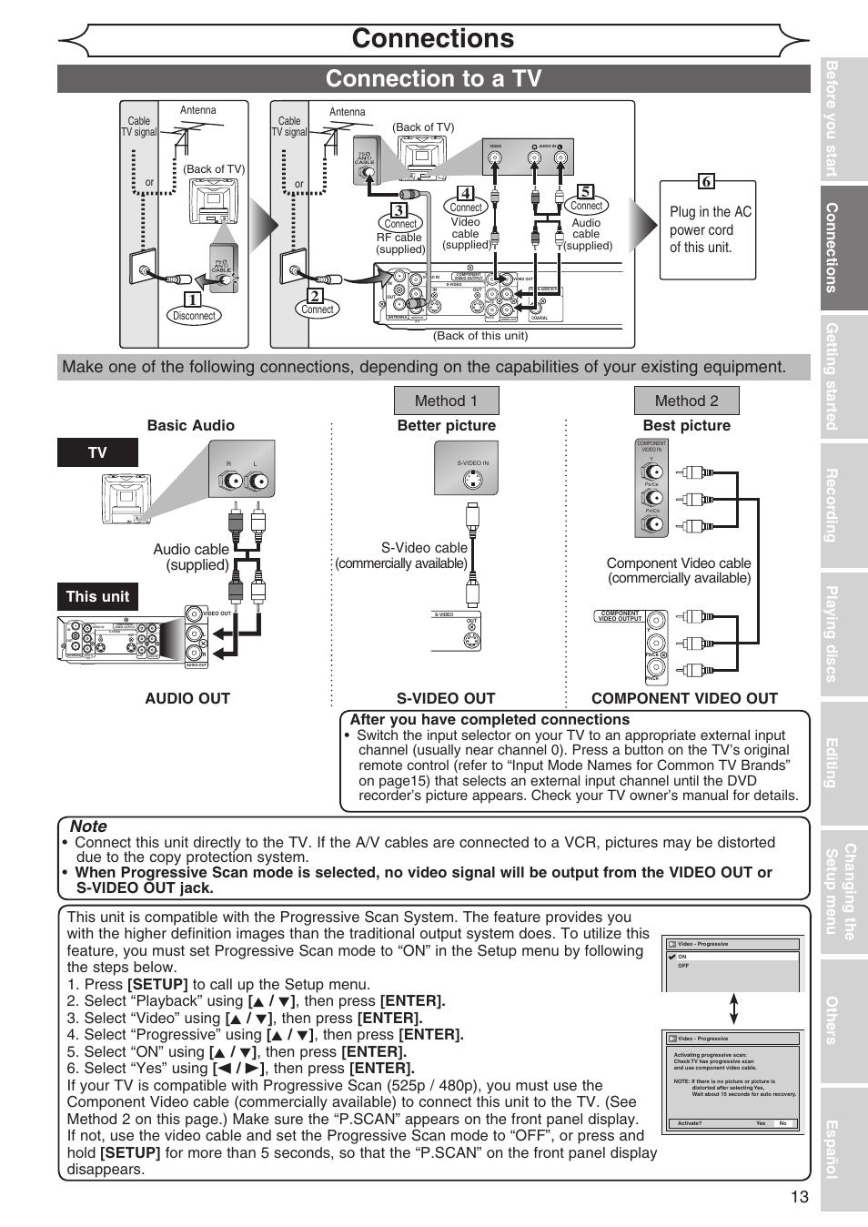 Connections, Connection to a tv, This unit | Sylvania DVR90DG User Manual | Page 13 / 82