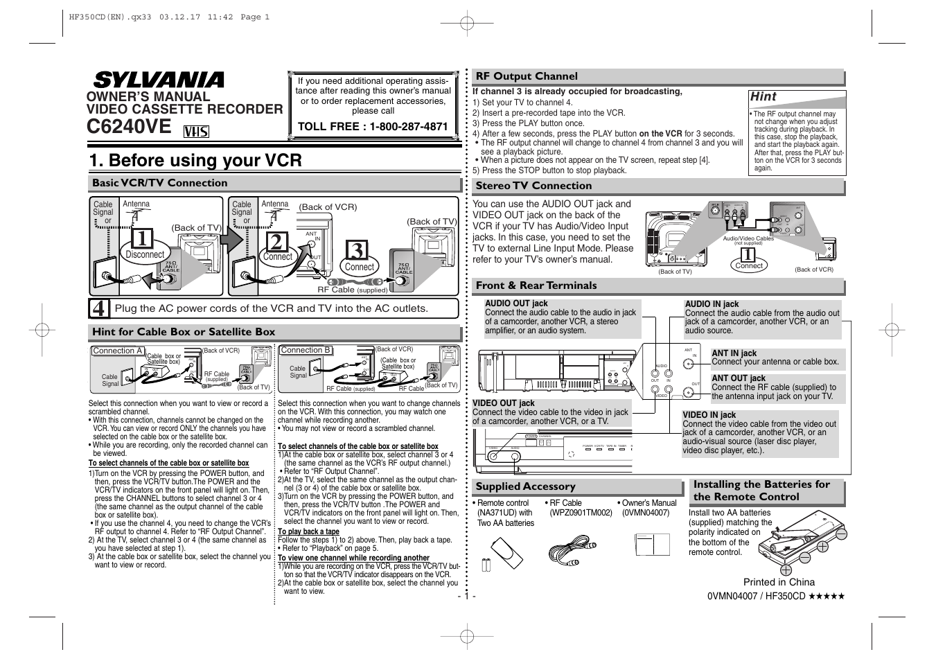 Sylvania C6240VE User Manual | 8 pages