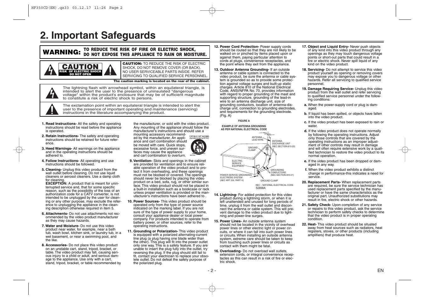 Important safeguards, Caution, Warning | Sylvania C6240VE User Manual | Page 2 / 8