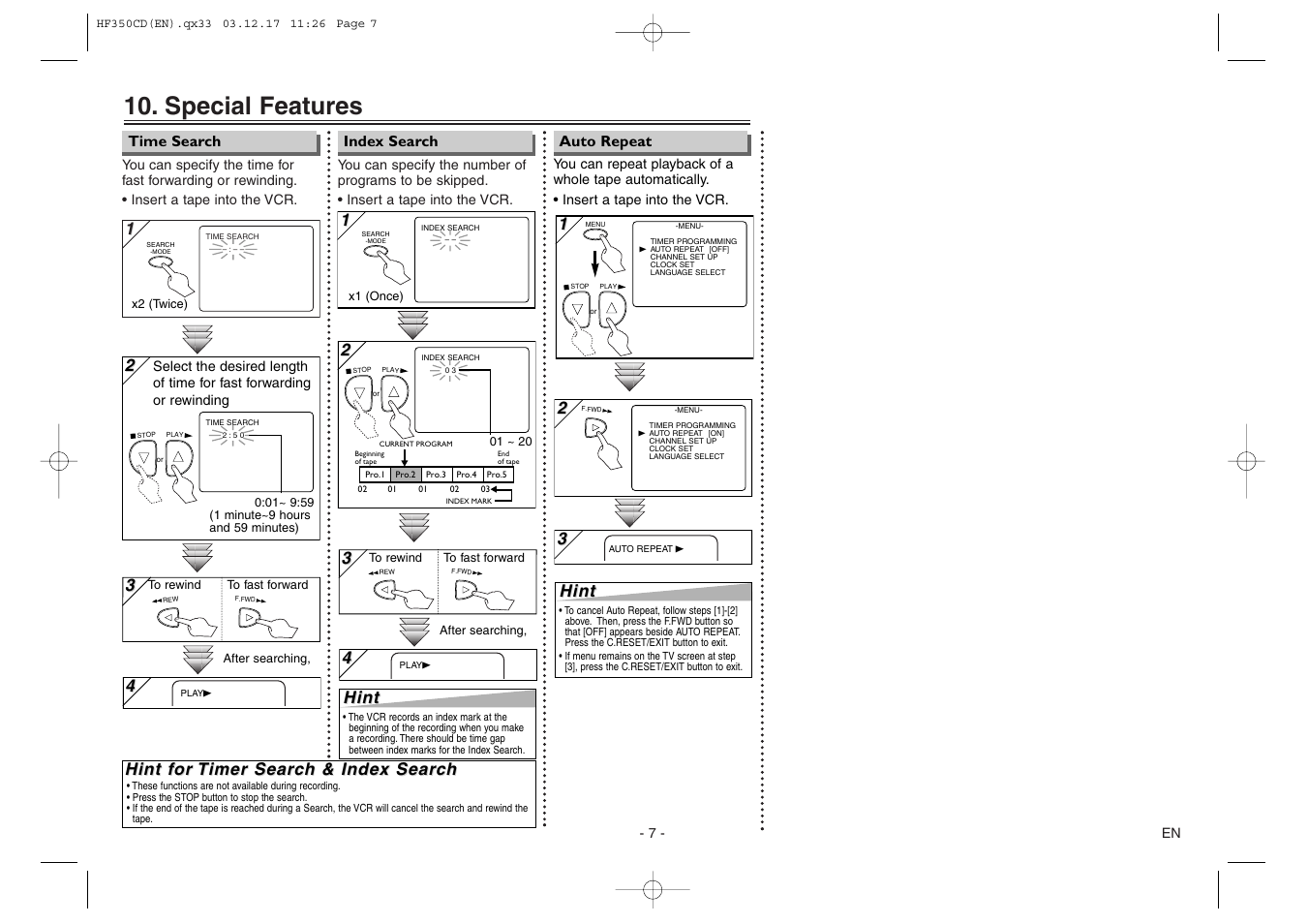 Special features, Hint f, Hint | Sylvania C6240VE User Manual | Page 7 / 8