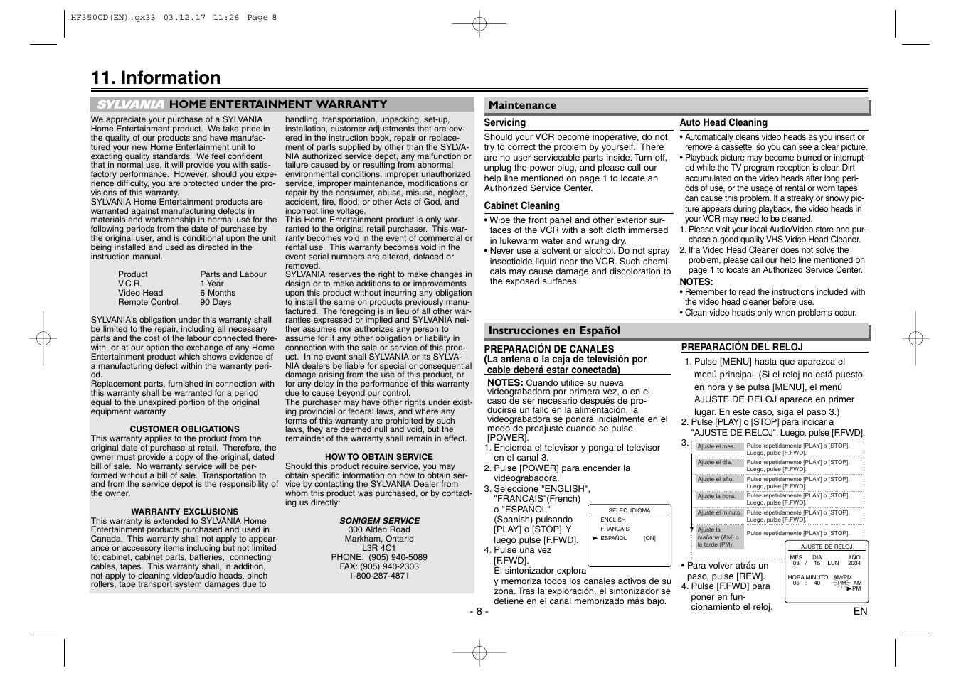 Information | Sylvania C6240VE User Manual | Page 8 / 8