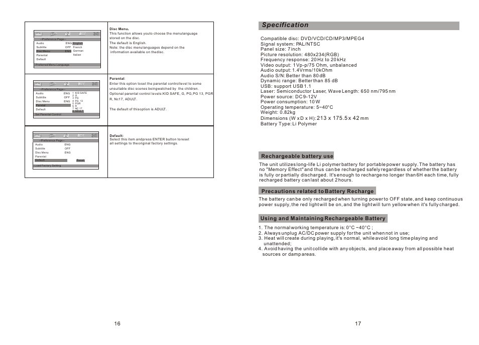 Т³гж 10, Specification | Sylvania SDVD7027 User Manual | Page 10 / 11