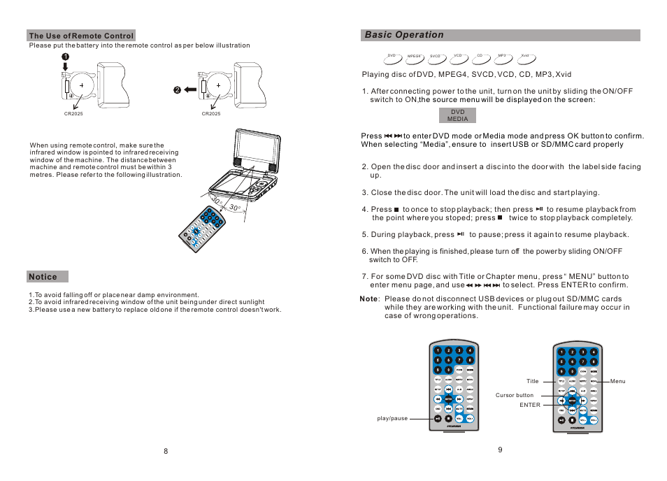 Т³гж 6, Basic operation, Notice | Sylvania SDVD7027 User Manual | Page 6 / 11