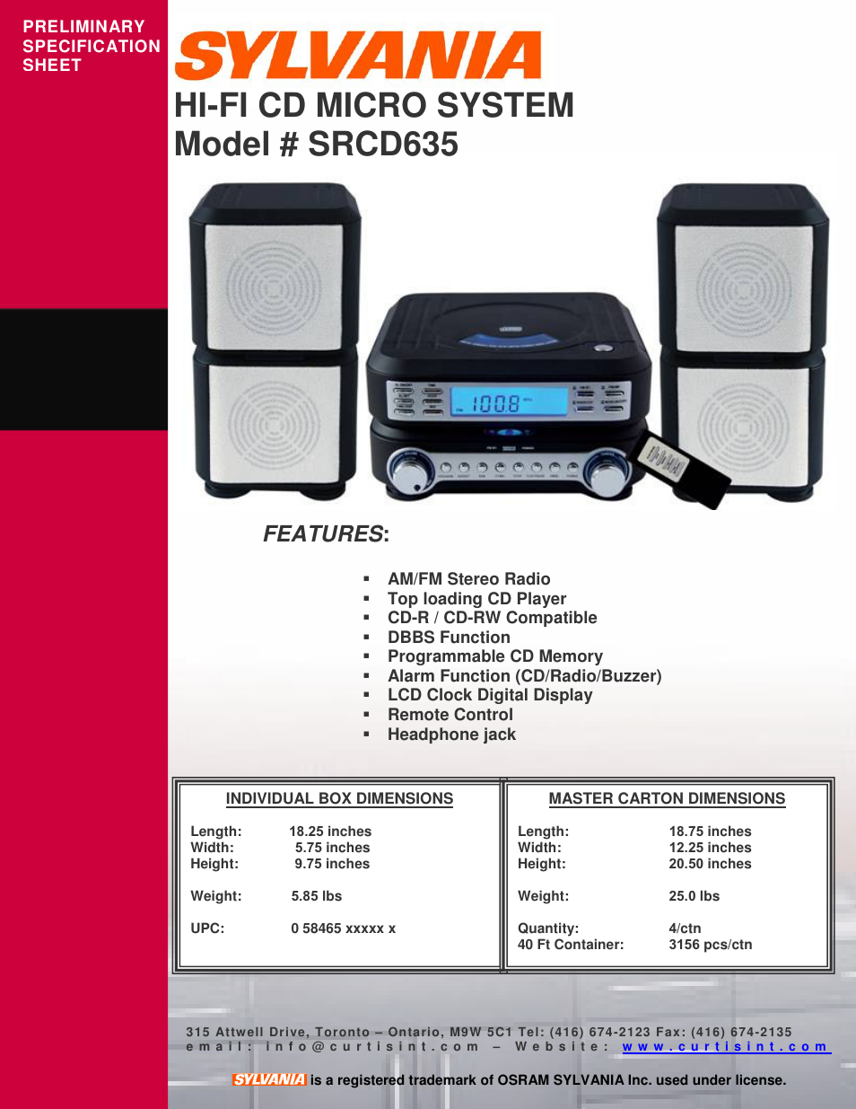 Sylvania SRCD635 User Manual | 1 page