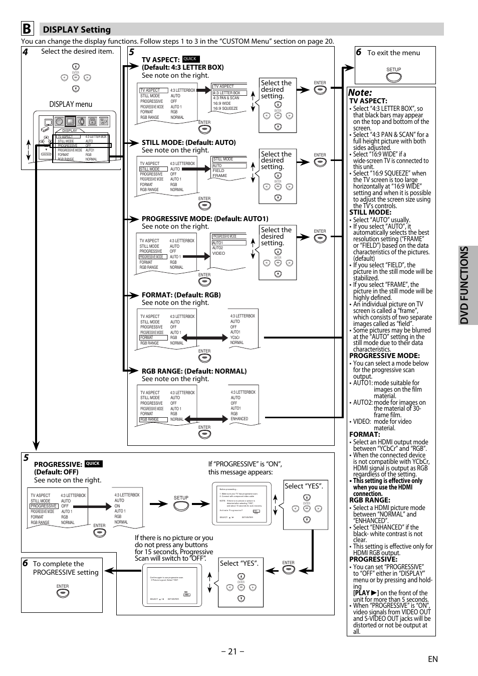 Dvd functions, Display setting, Display menu | Sylvania DP170SL8 User Manual | Page 21 / 28