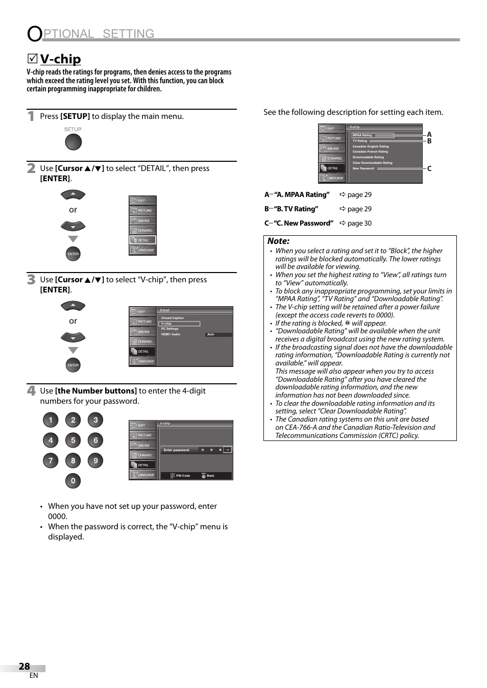 Ptional setting, V-chip | Sylvania LC320SS9 B User Manual | Page 28 / 76