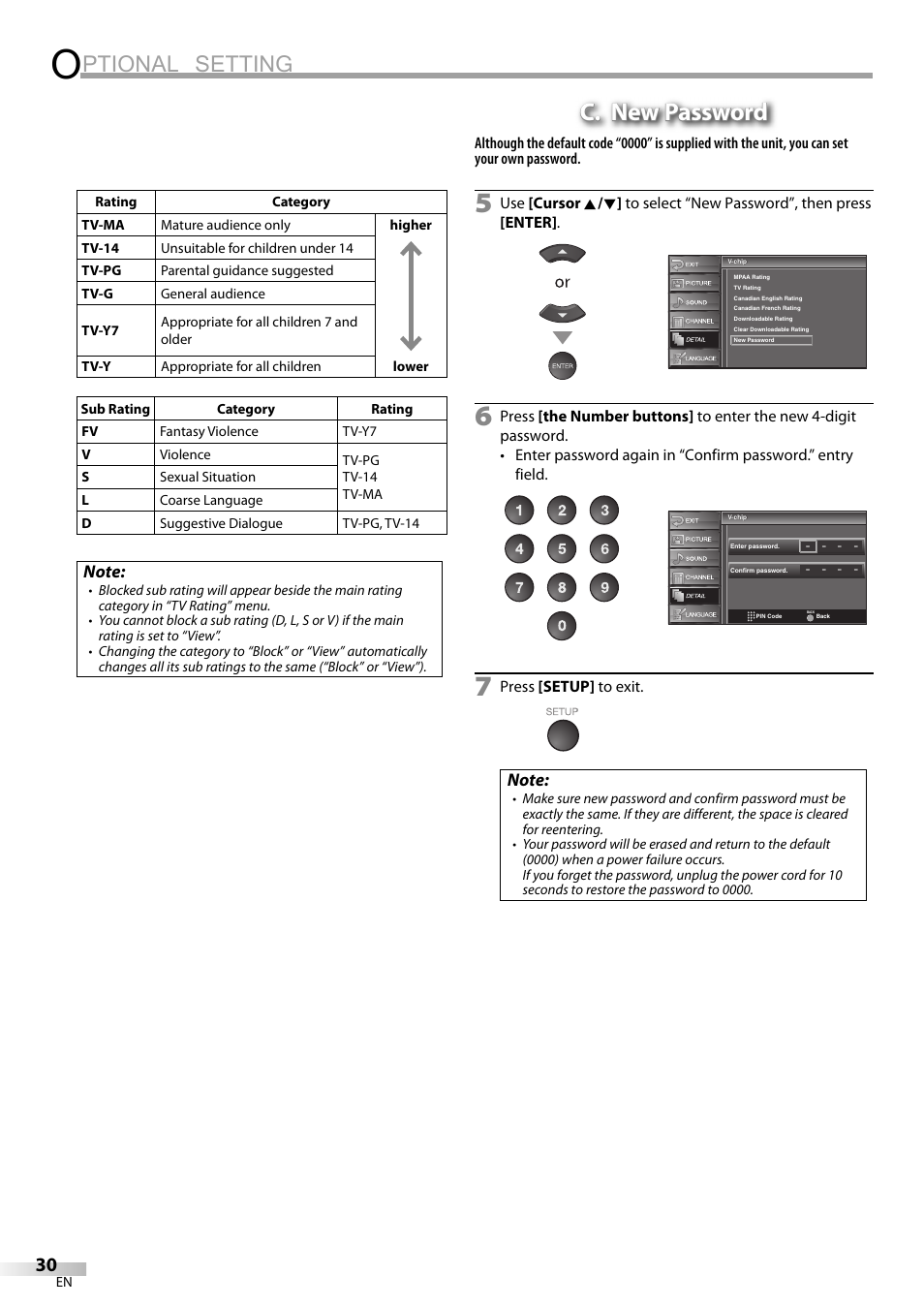Ptional setting, C. new password | Sylvania LC320SS9 B User Manual | Page 30 / 76