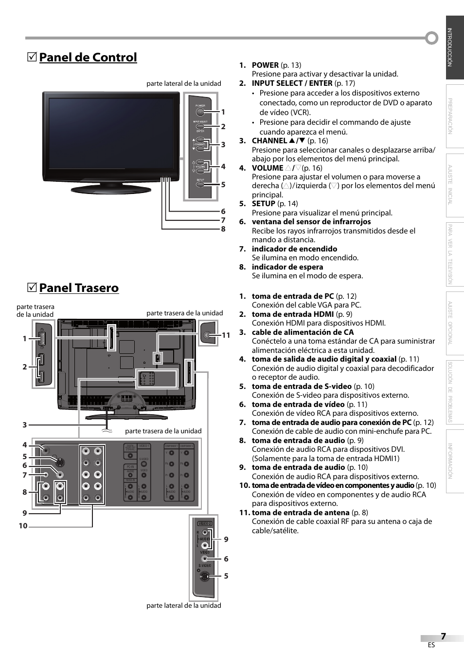 Panel de control 5 panel trasero 5 | Sylvania LC320SS9 B User Manual | Page 45 / 76