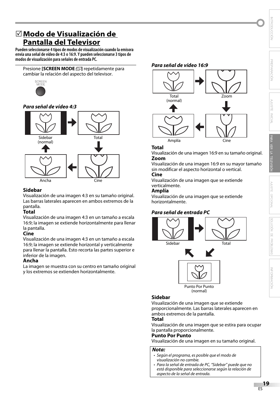 Modo de visualización de pantalla del televisor | Sylvania LC320SS9 B User Manual | Page 57 / 76