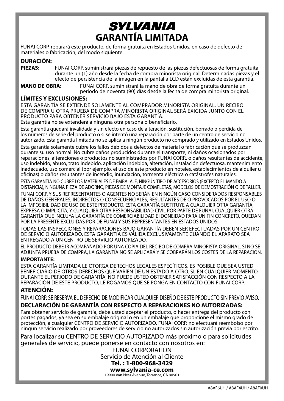 Garantía limitada | Sylvania LC320SS9 B User Manual | Page 76 / 76