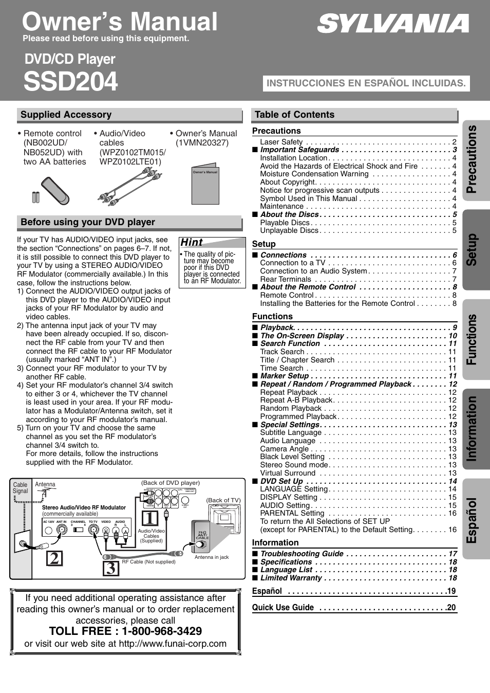 Sylvania SSD204 User Manual | 20 pages