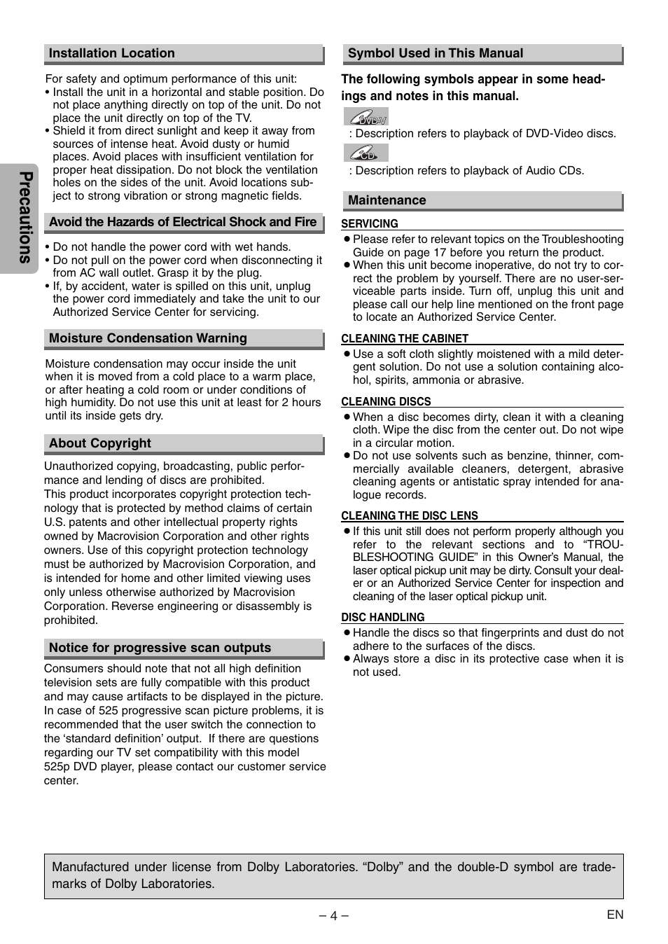 Precautions | Sylvania SSD204 User Manual | Page 4 / 20