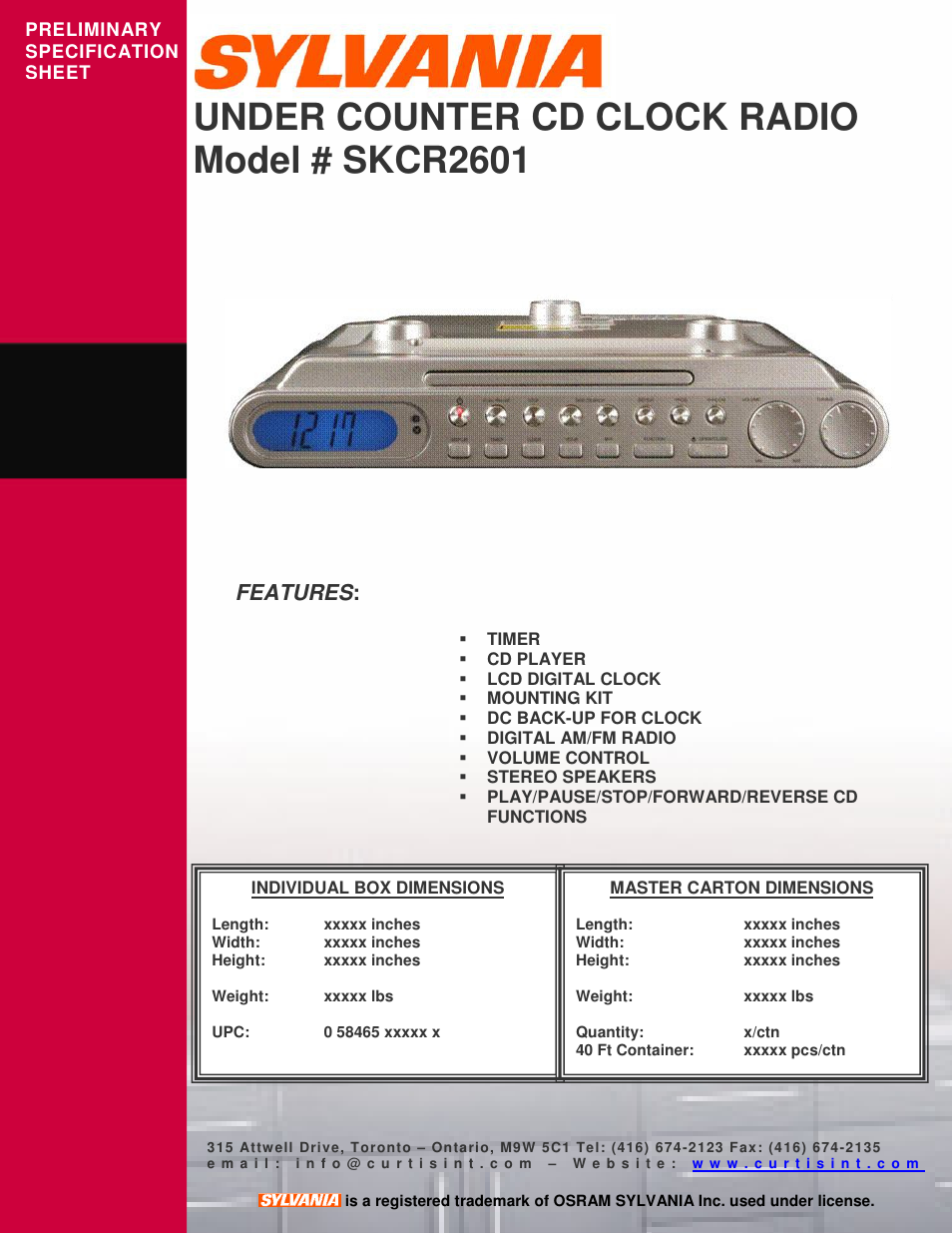 Sylvania SKCR2601 User Manual | 1 page