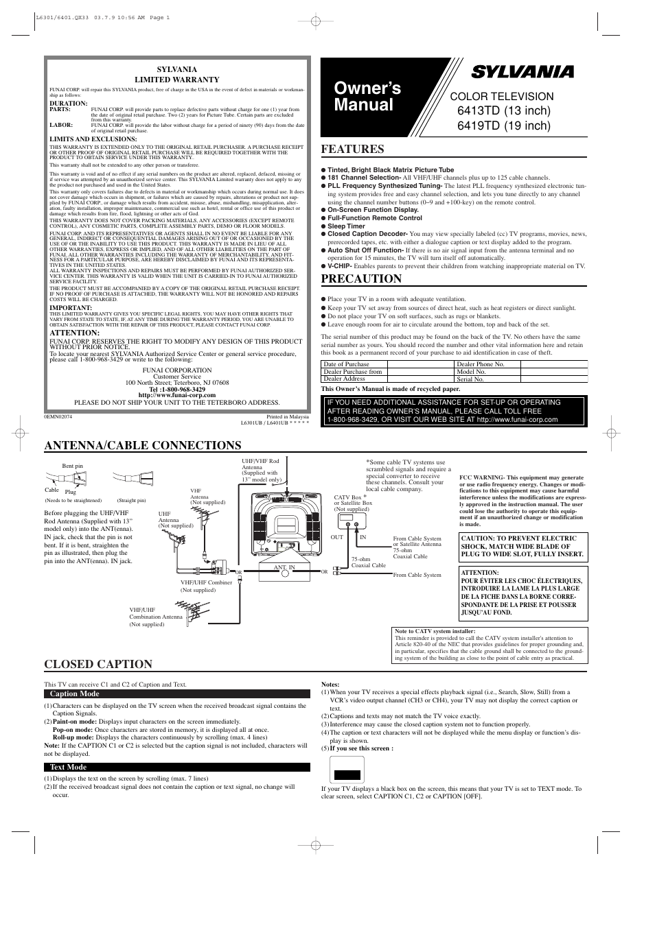 Sylvania 6413TD User Manual | 4 pages