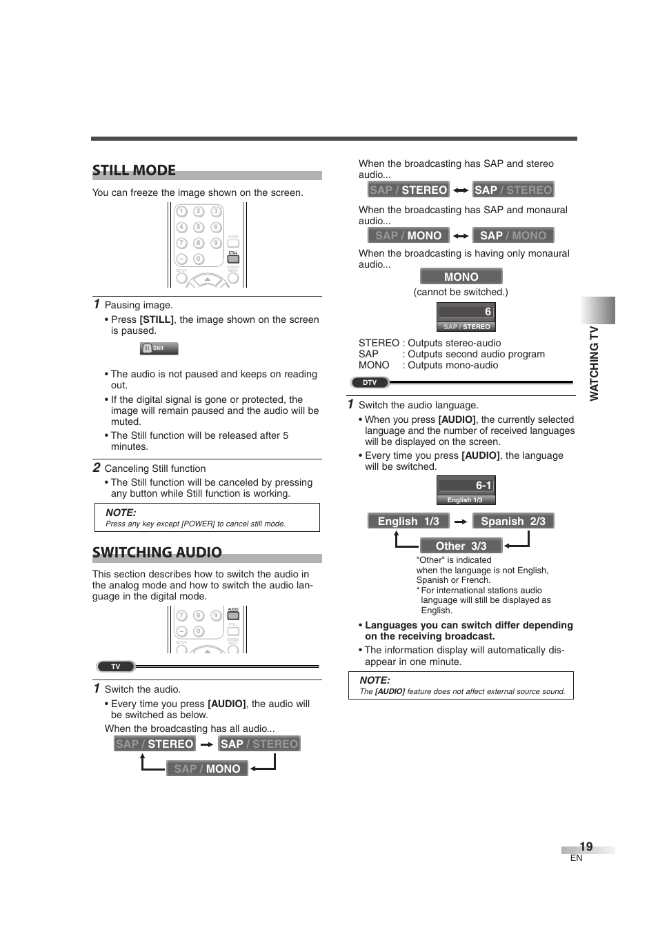 Still mode, Switching audio | Sylvania 6842THG User Manual | Page 19 / 78