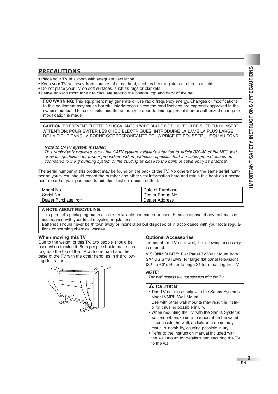 Precautions | Sylvania 6842THG User Manual | Page 3 / 78