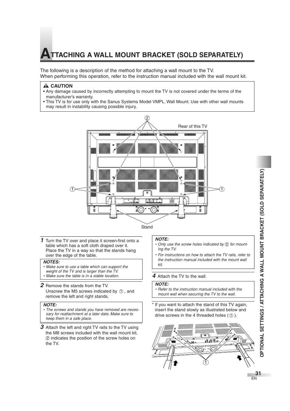 Ttaching a wall mount bracket (sold separately) | Sylvania 6842THG User Manual | Page 31 / 78