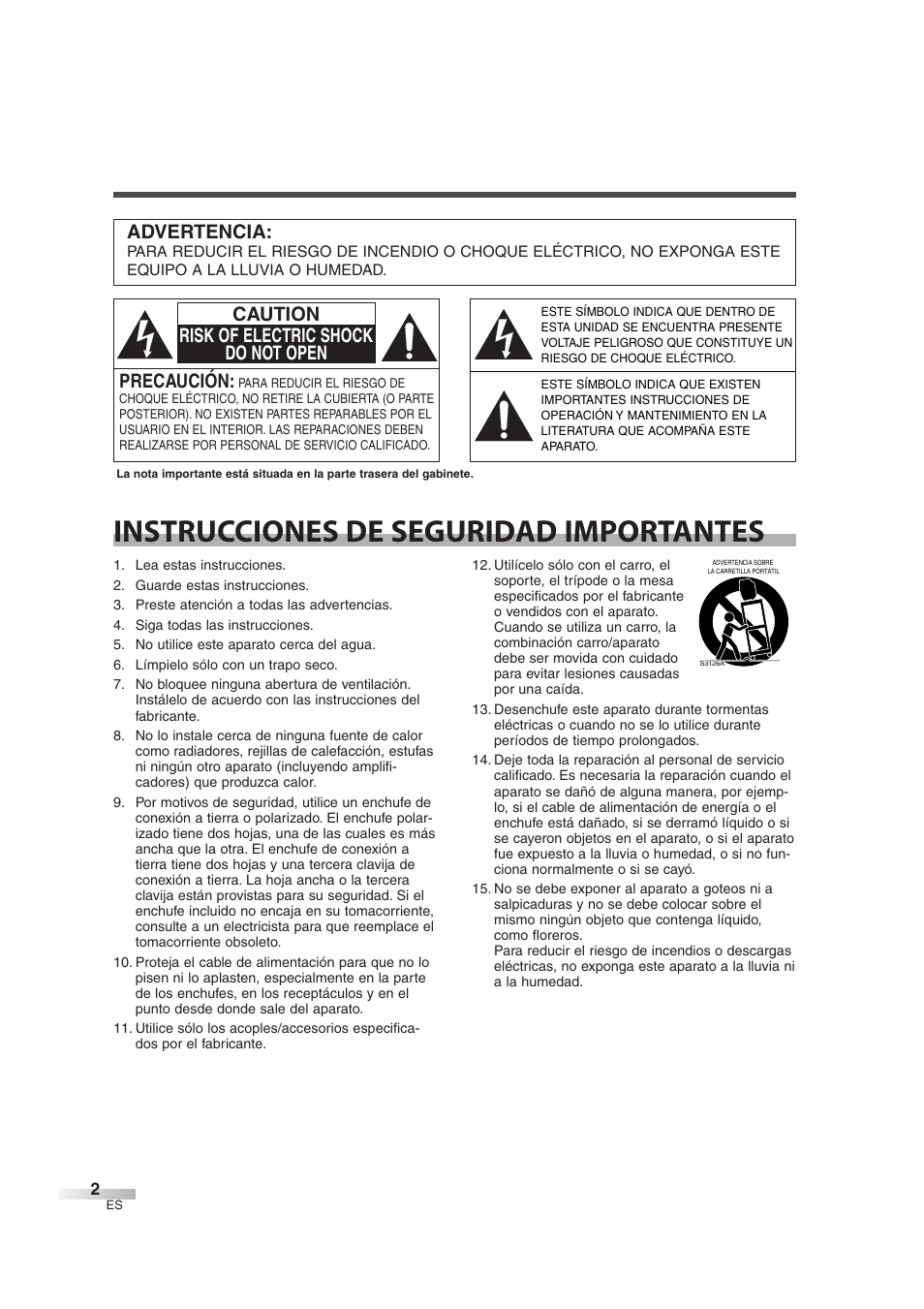 Instrucciones de seguridad importantes, Advertencia, Precaución | Caution risk of electric shock do not open | Sylvania 6842THG User Manual | Page 40 / 78