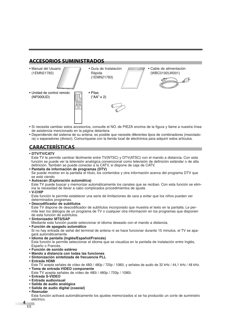 Características accesorios suministrados | Sylvania 6842THG User Manual | Page 42 / 78