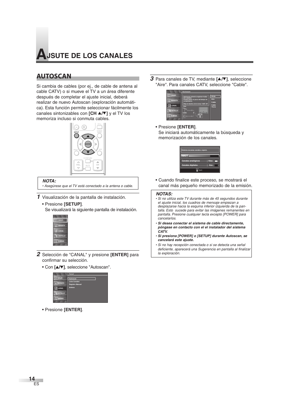 Autoscan, Jsute de los canales, Nota | Sylvania 6842THG User Manual | Page 52 / 78