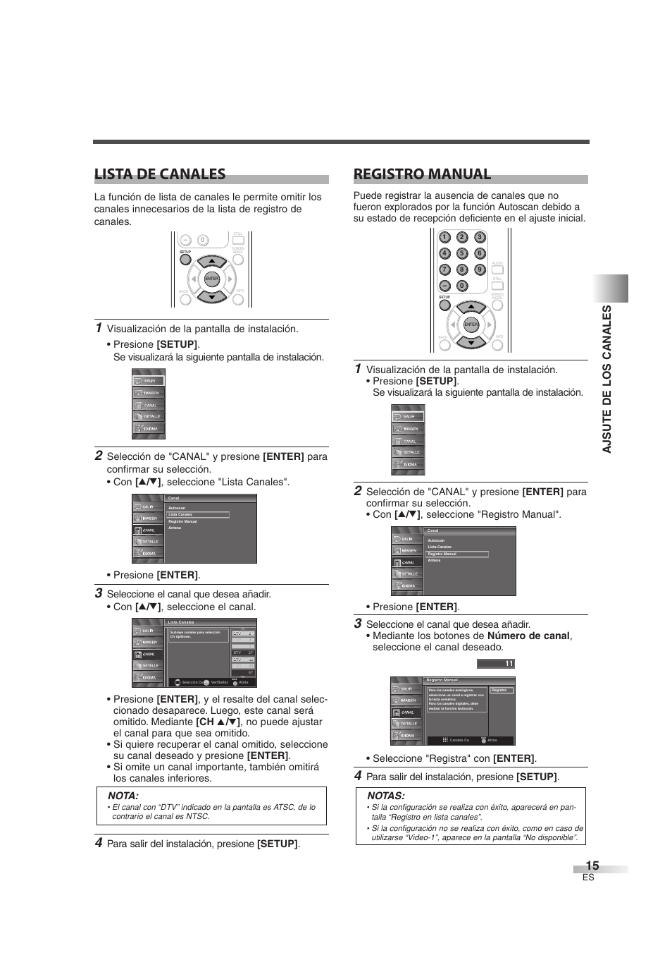 Lista de canales, Registro manual, Ajsute de los canales | Sylvania 6842THG User Manual | Page 53 / 78