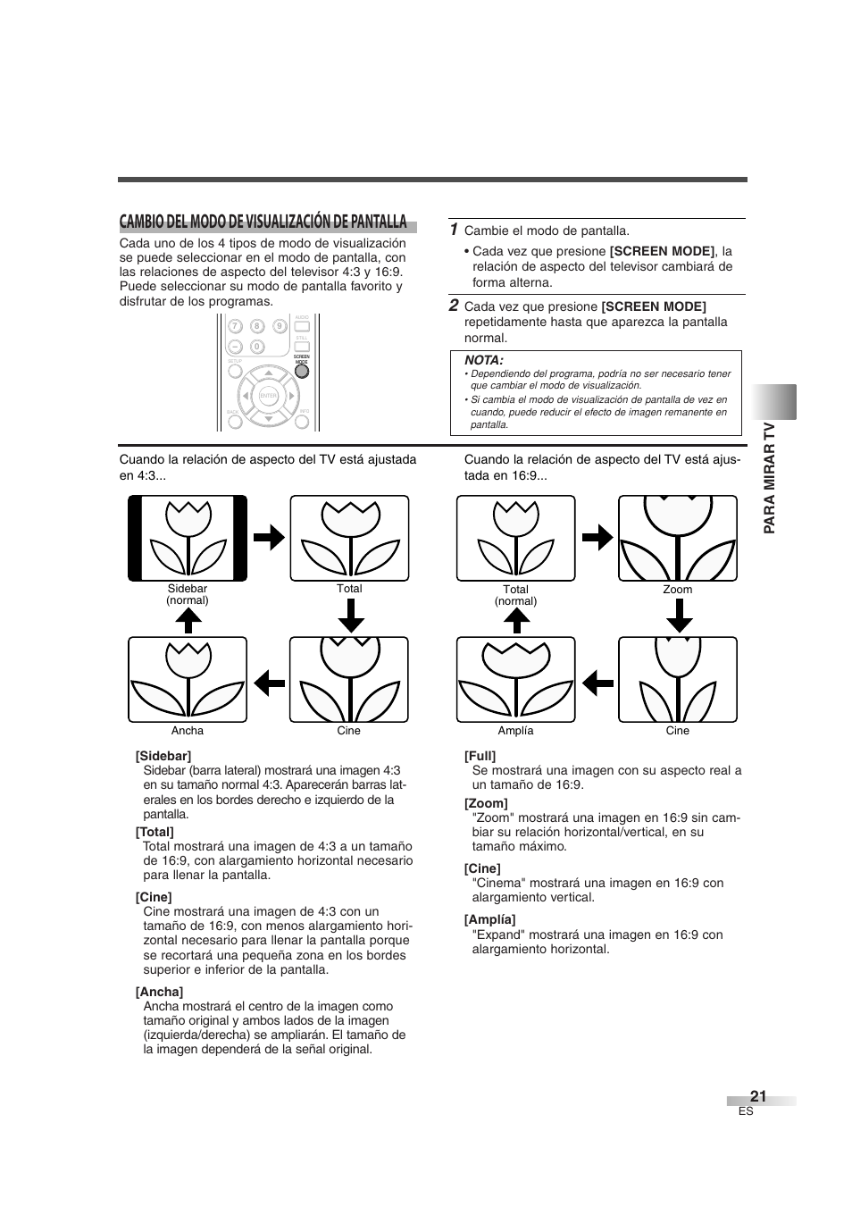 Cambio del modo de visualización de pantalla, Para mirar tv | Sylvania 6842THG User Manual | Page 59 / 78