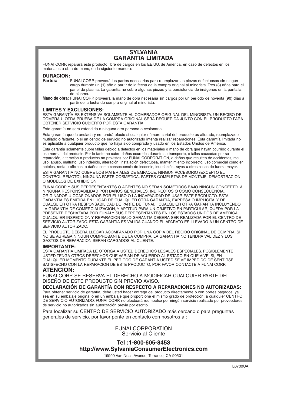 Sylvania garantia limitada, Atencion | Sylvania 6842THG User Manual | Page 76 / 78