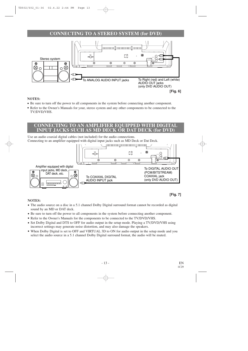 Connecting to a stereo system (for dvd) | Sylvania SSC727C User Manual | Page 13 / 64