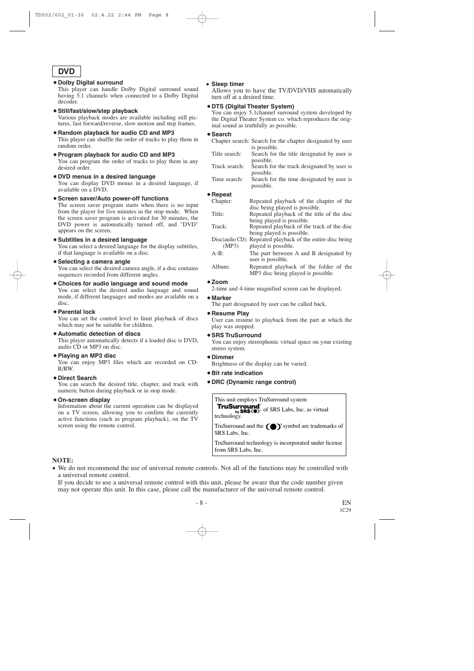Sylvania SSC727C User Manual | Page 8 / 64
