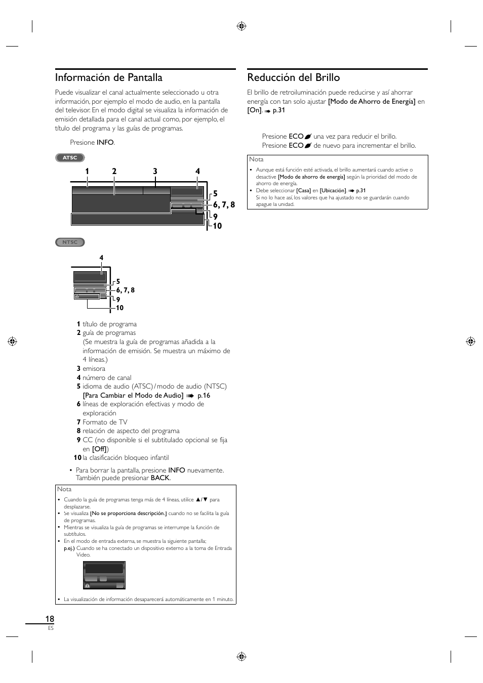 Información de pantalla, Reducción del brillo | Sylvania LC190SL1 User Manual | Page 100 / 120