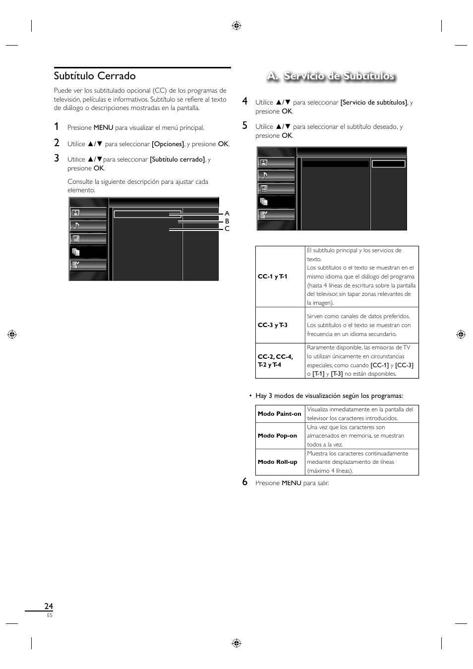 Subtítulo cerrado, A. servicio de subtítulos, A. servicio de subtítulos 4 | Sylvania LC190SL1 User Manual | Page 106 / 120