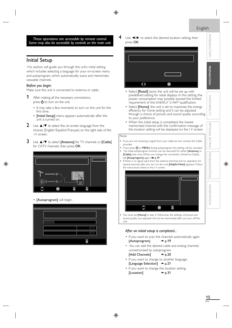 Initial setup, English, Before you begin | After an initial setup is completed | Sylvania LC190SL1 User Manual | Page 23 / 120