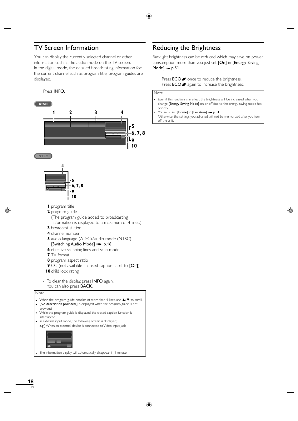 Tv screen information, Reducing the brightness | Sylvania LC190SL1 User Manual | Page 26 / 120