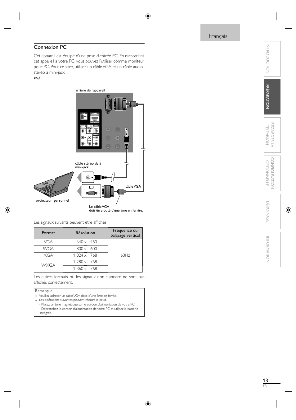 Français, Connexion pc | Sylvania LC190SL1 User Manual | Page 58 / 120
