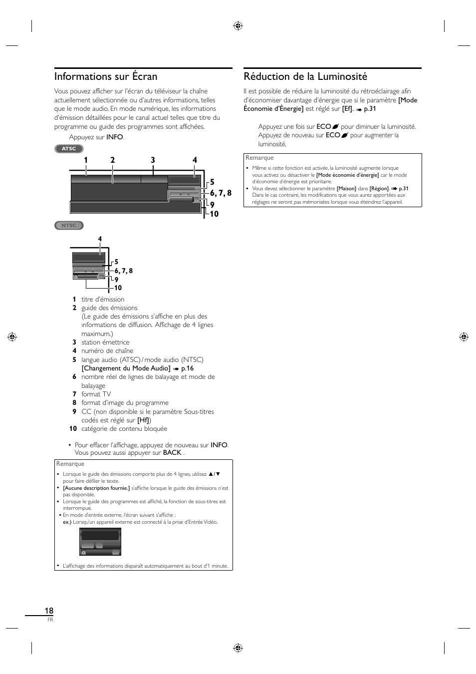 Informations sur écran, Réduction de la luminosité | Sylvania LC190SL1 User Manual | Page 63 / 120