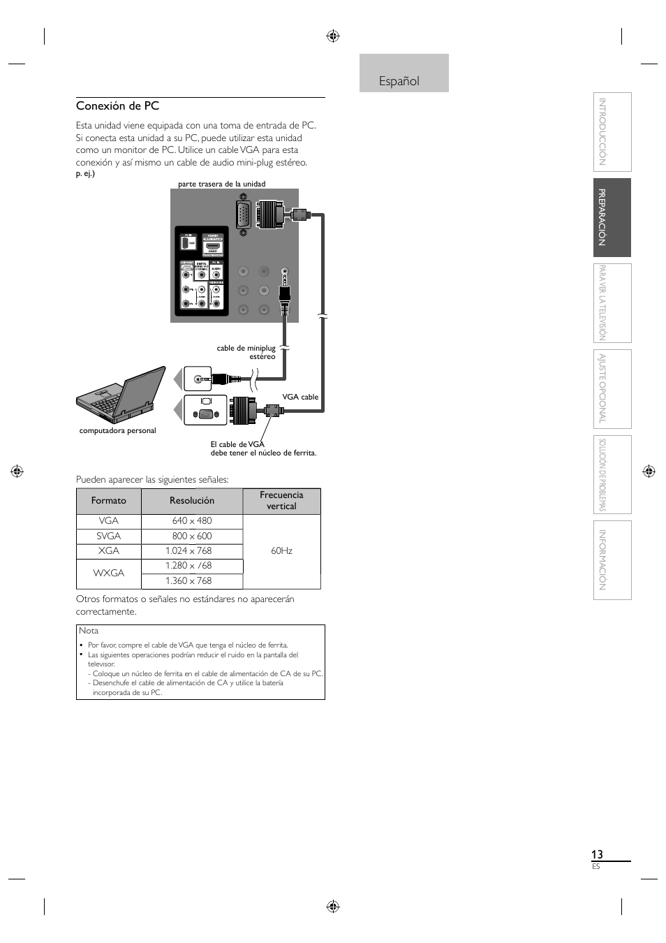 Español, Conexión de pc | Sylvania LC190SL1 User Manual | Page 95 / 120
