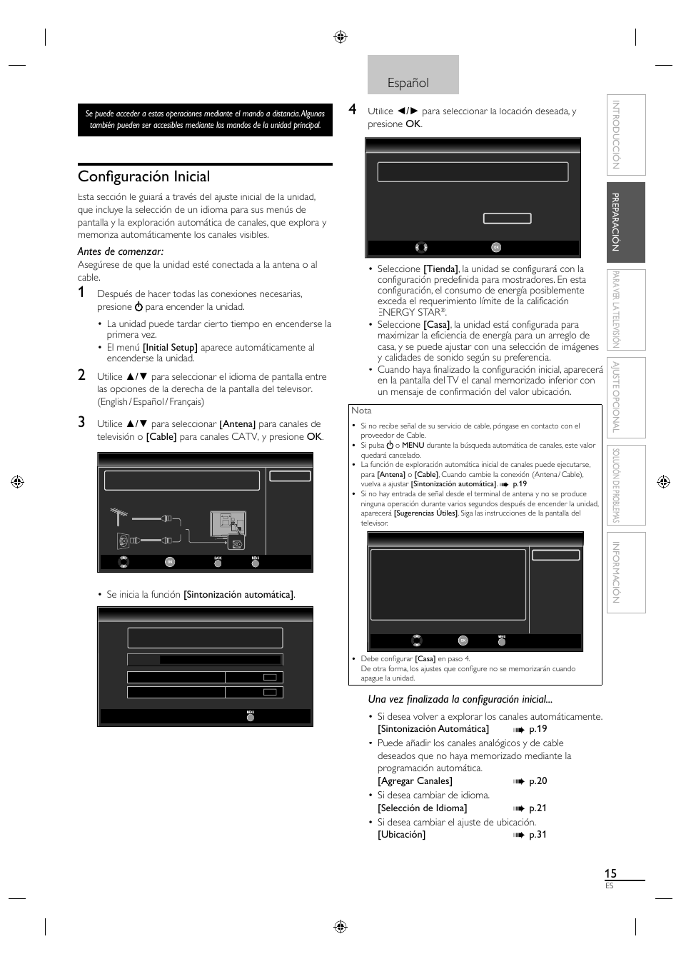 Confi guración inicial, Español, Antes de comenzar | Una vez fi nalizada la confi guración inicial | Sylvania LC190SL1 User Manual | Page 97 / 120