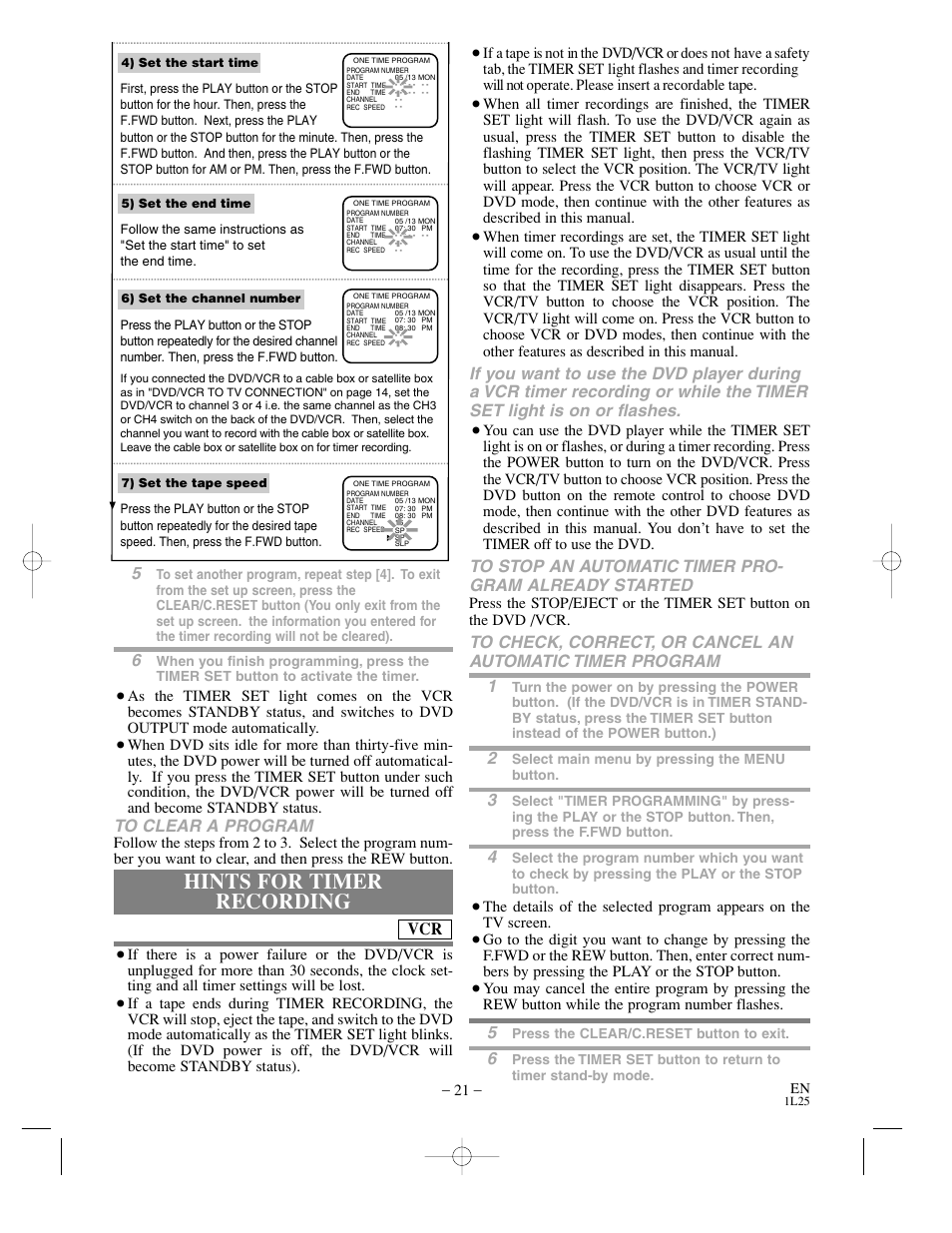 Hints for timer recording | Sylvania DVC800CC User Manual | Page 21 / 42